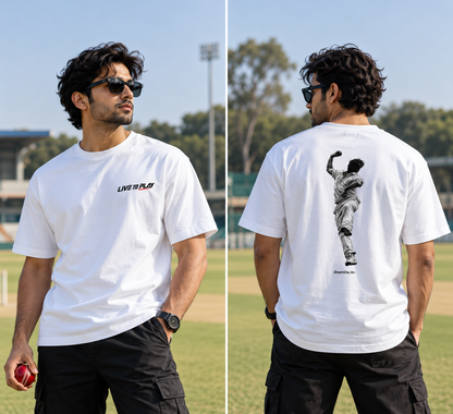 Live to Play – Monochrome Cricket Graphic T-Shirt