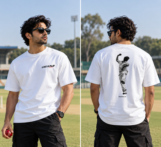 Live to Play – Monochrome Cricket Graphic T-Shirt