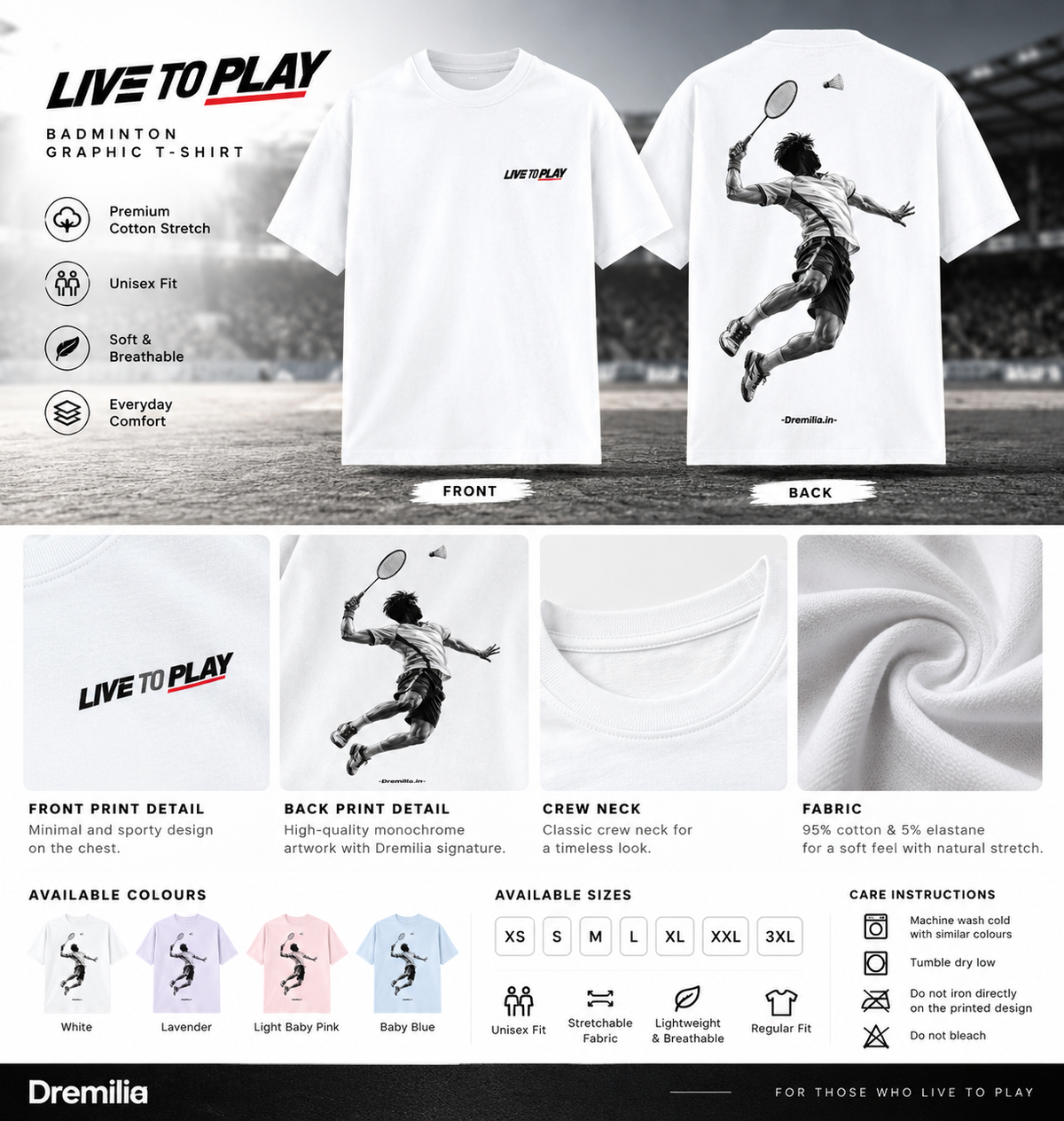 Badminton Graphic Unisex Stretch T-Shirt