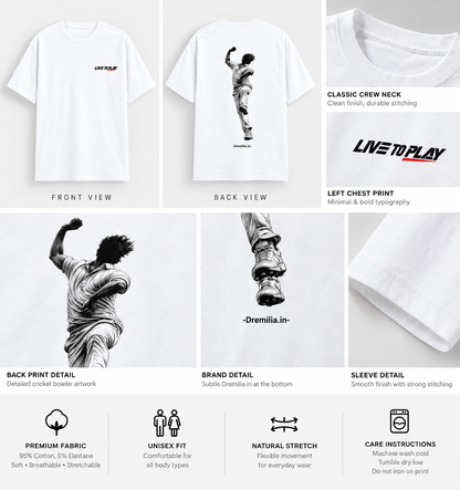 Live to Play – Monochrome Cricket Graphic T-Shirt